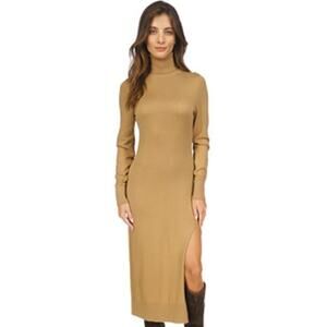 Michael Kors Women’s S Tan Turtleneck Stretch Midi Sweater Dress Pencil Fit NEW